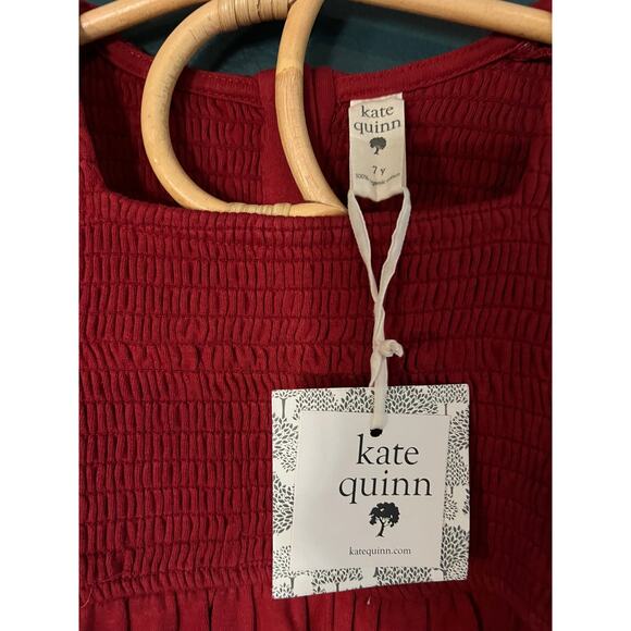 NWT Kate Quinn Ruby Red Long Sleeve Square Neck  Smock Top Shirt 7Y - Picture 2 of 3